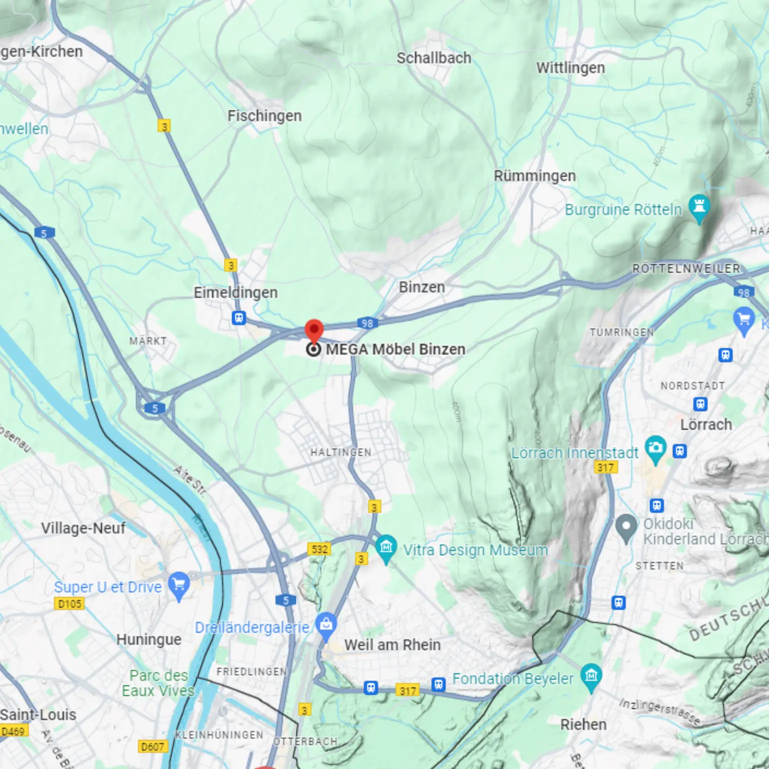 Routenplaner MEGA Möbel Binzen