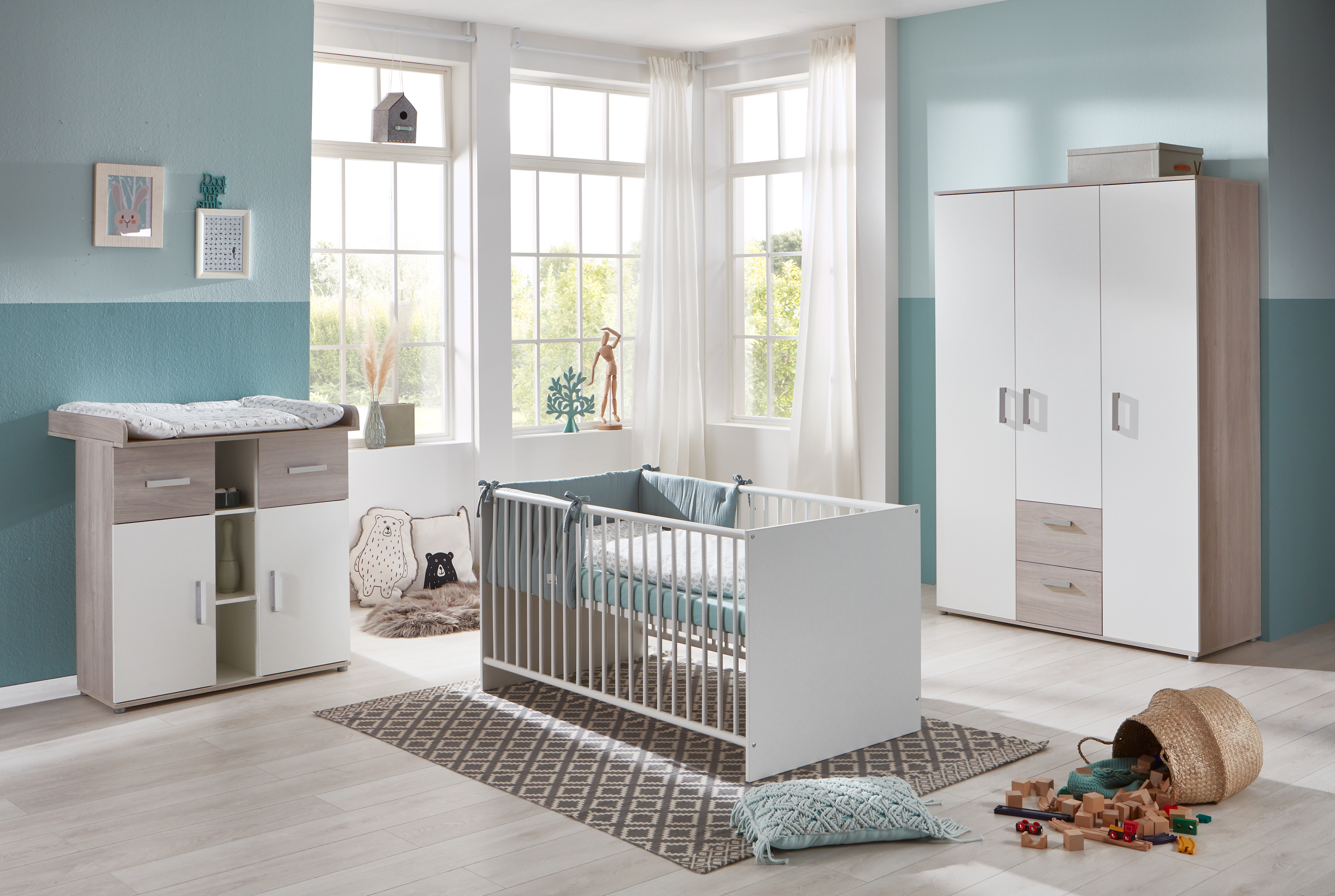 Babyzimmer-Set 3-teilig FRANZI - Komplettset | Modern 463060-0 Eiche | Sand-Weiß 