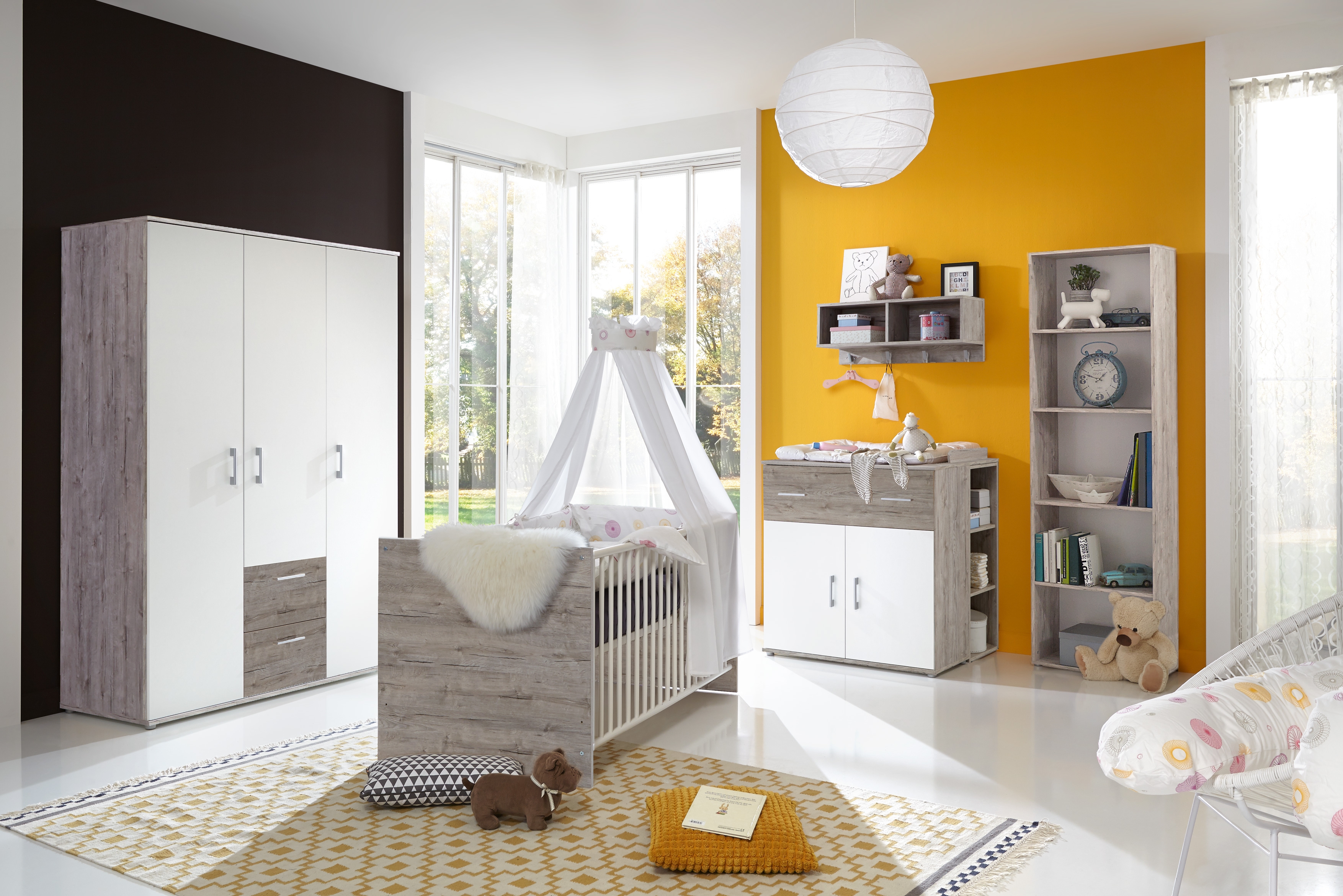 463060-0 Babyzimmer-Set - 3-teilig | FRANZI Sand-Weiß Modern | Eiche | Komplettset